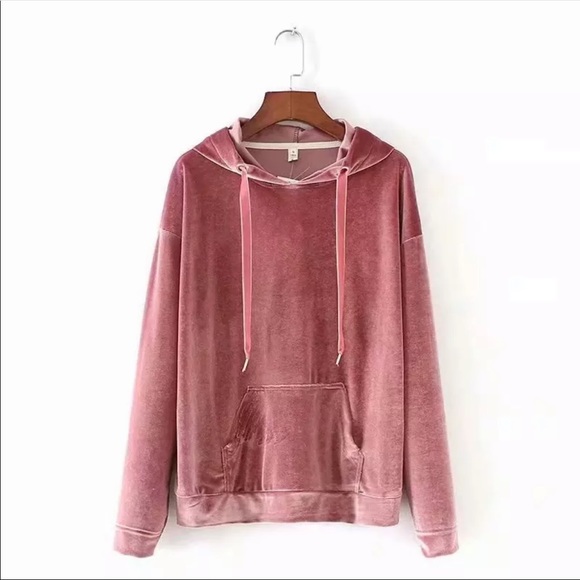 💖Dusty Rose Pink Velvet Hoodie / Sweatshirt - Picture 3 of 7